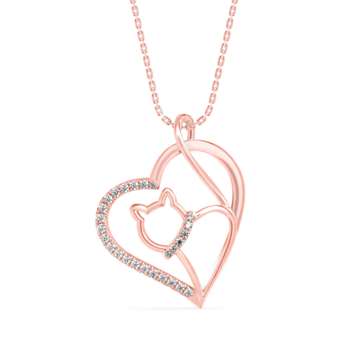 Kitten Heart Diamond Pendant